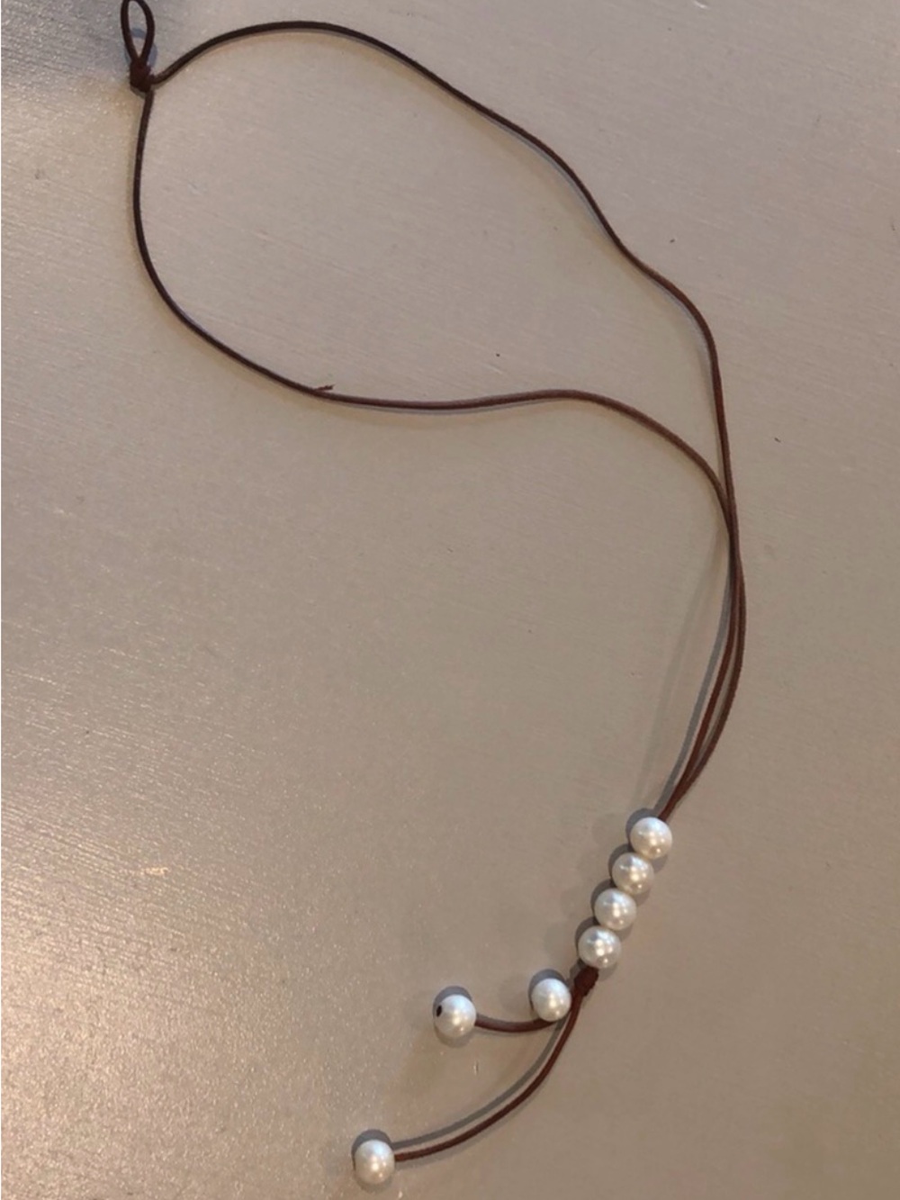 Wendy Mignot Opera Length Lariat Leather & Pearl Maui Beach Surf Coastal Chic - Picture 4 of 5